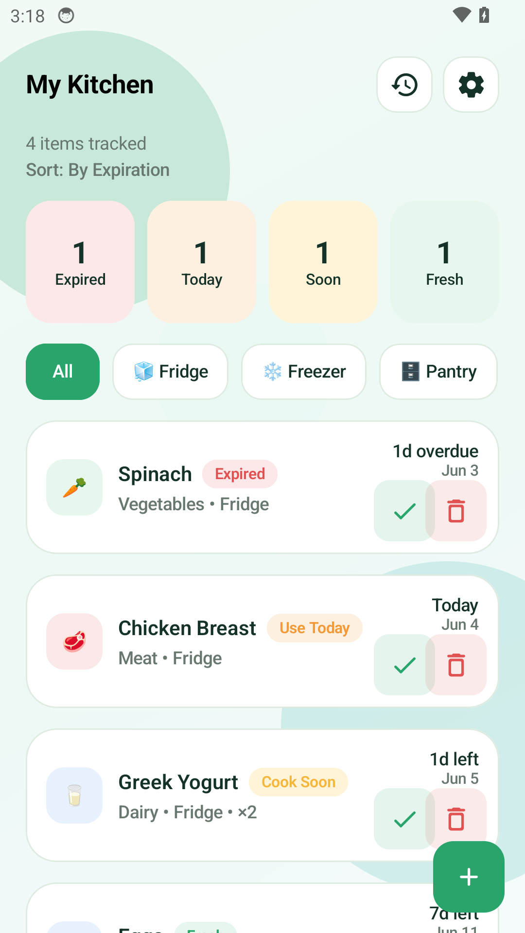 Recipe Cost Calculator kitchen overview screen